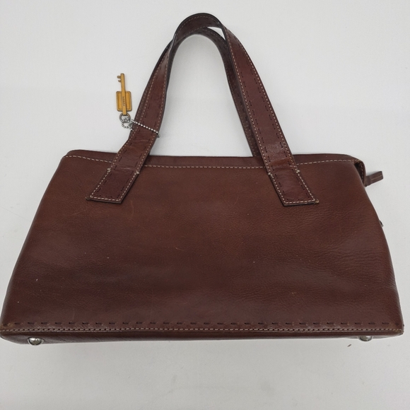 Fossil Vintage Handbag Burgundy Brown Leather Purse Satchel Shoulder Bag Y2K - Picture 3 of 8